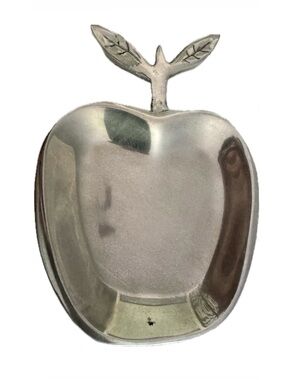 Vintage Silver Tone Metal Apple Shaped Trinket Jewelry Dish Catchall Bowl